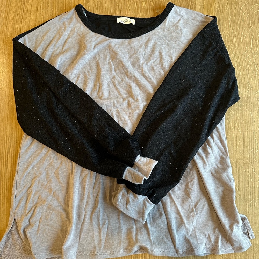 Gray and Black Long Sleeve Glitter Sweater